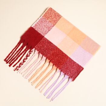 Burgundy And Peach Check Winter Scarf, 2 of 4