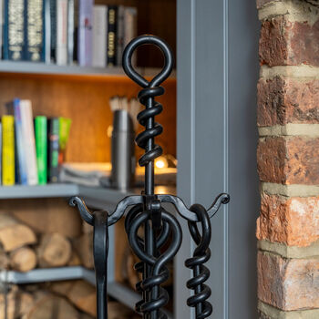 Black Wrought Iron Fireplace Tool Set, 2 of 3