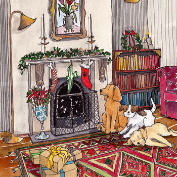 Cosy Dogs Beside The Fire Christmas Card, 4 of 4