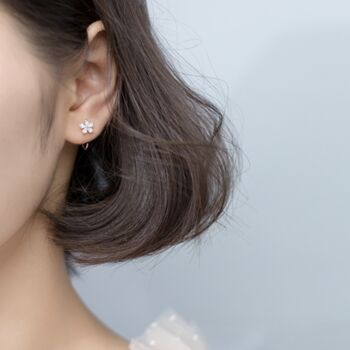 Sterling Silver Crystal Flower Ear Jacket Hoop Earring, 2 of 5