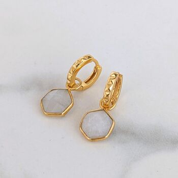 The Hexagon Moonstone Gold Plated Gemstone Earrings, 3 of 7