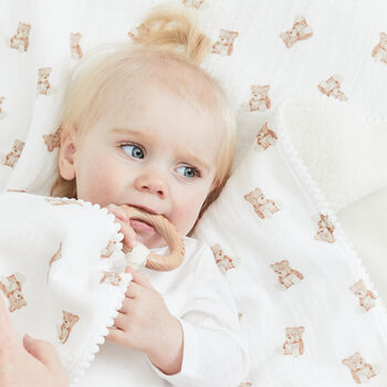 Deer Baby Blanket Gift Set, Handmade From Organic Muslin And Soft Sherpa, 9 of 12