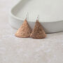 Sterling Silver And Copper Triangle Textured Earrings, thumbnail 2 of 4