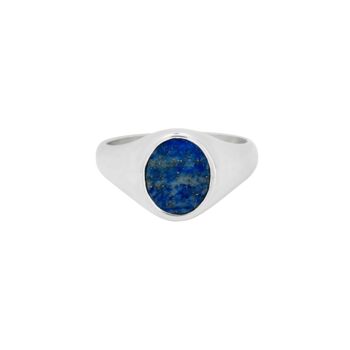 Mens Ring Lapis Lazuli Oval Steel Signet Ring, 10 of 11