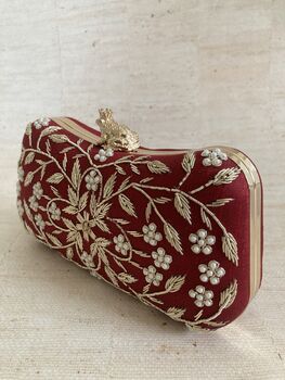Handcrafted Maroon Silk Clutch Bag, 7 of 10