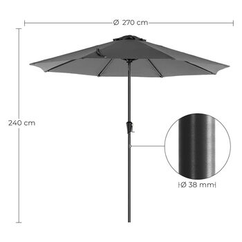 270 Cm Grey Garden Sunshade Parasol Umbrella, 8 of 8