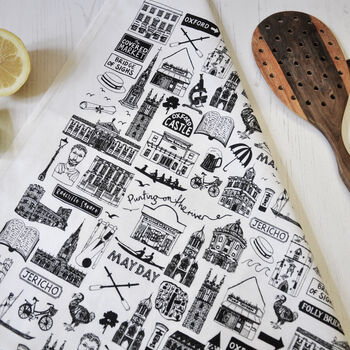 Oxford Illustrated Black And White Tea Towel, 5 of 7