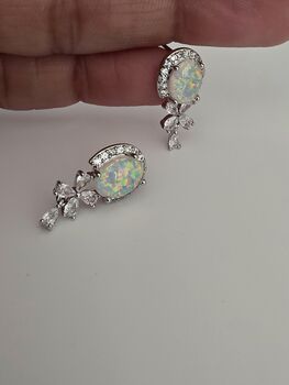 Opal And Cubic Zirconia Stud Drop Earrings, 3 of 4