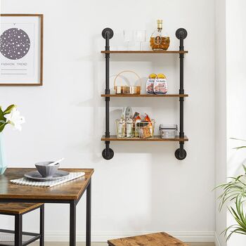 Three Tier Industrial Pipe Wall Mount Shelves, 3 of 6