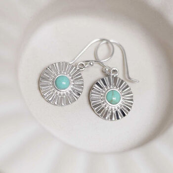 Sterling Silver Gemstone Sun Disc Dangly Earrings, 9 of 10