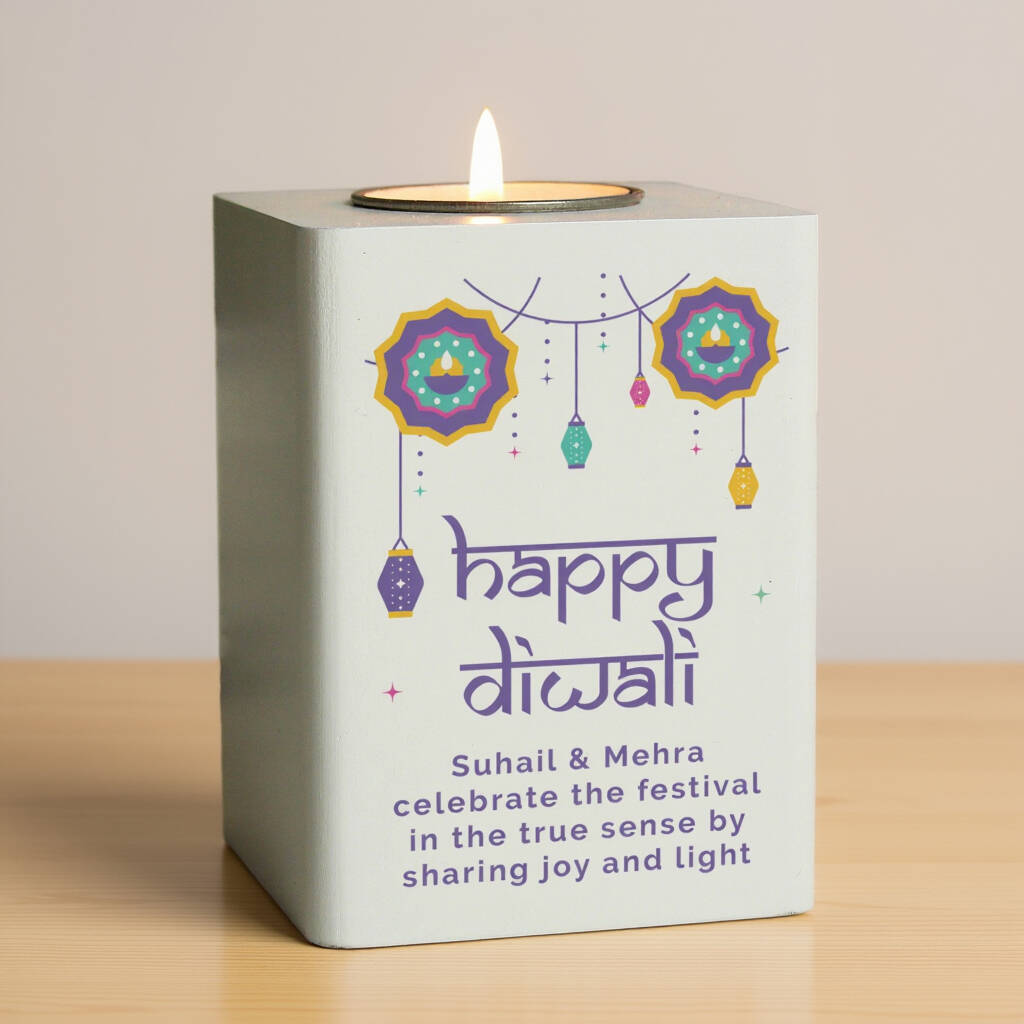 Personalised Diwali Wooden Tealight Holder, 1 of 5