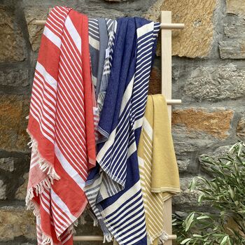 Amalfi Striped Peshtemal Towel Vermilion, 10 of 11