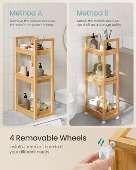 Three Tier Small Shelf Bamboo Bathroom Trolley Storage, 3 of 8