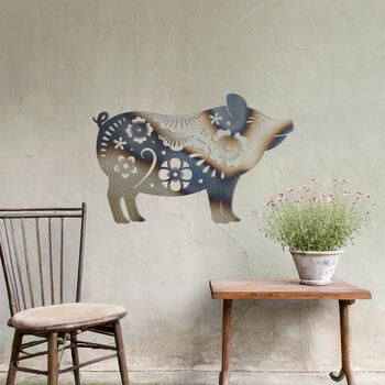 Floral Pig Metal Wall Art For Garden And Home Decor Gift, 9 of 10