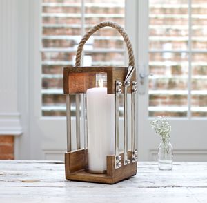 Nautical Wood Candle Lantern With Rope Handle By Za Za Homes