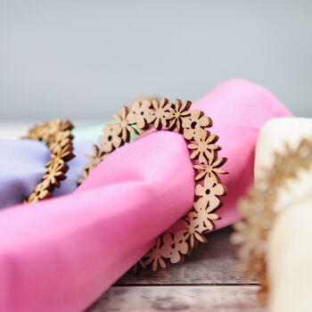 Floral Wooden Napkin Rings Set, 6 of 10