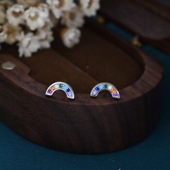 Sterling Silver Cz Crystal Rainbow Stud Earrings, 8 of 11