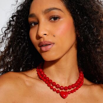 Red Jade Stone Chunky Heart Charm Necklace, 2 of 2