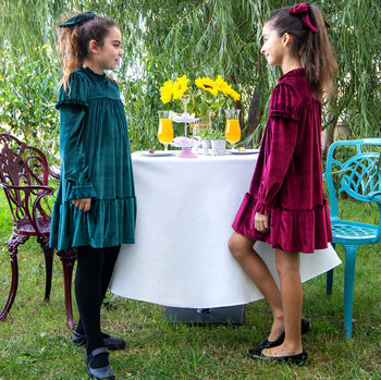 Chiara Girls Velvet Dress With Matching Hair Clip, 3 of 4
