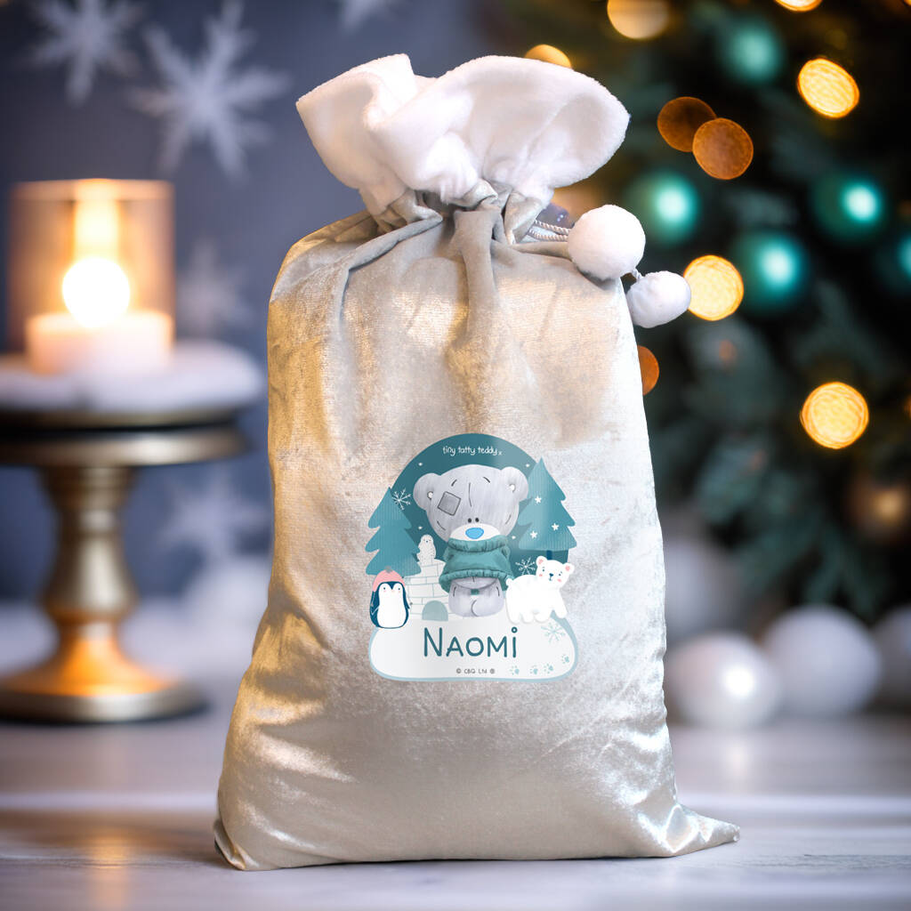 Tiny Tatty Teddy Luxury Pom Pom Silver Grey Sack, 1 of 4