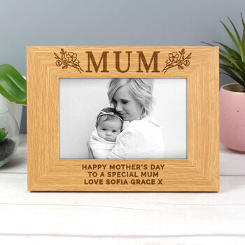Personalised Floral Mum 6x4 Oak Finish Photo Frame, 2 of 4