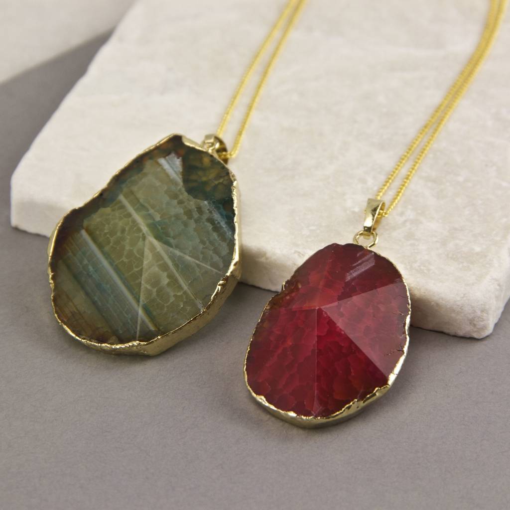 Agate Raw Stone Crystal Long Necklace