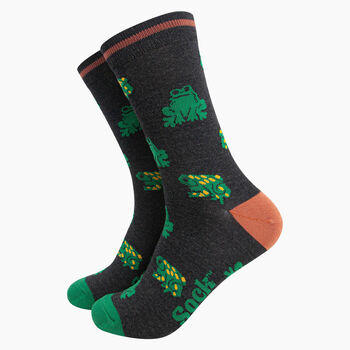 Men's Bamboo Socks Black Green Frogs, 2 of 5