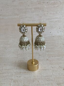 Antique Gold Pearl Jhumki Indian Earrings, 3 of 6