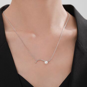Sterling Silver Natural Freshwater Pearl Wave Pendant Necklace, 2 of 11