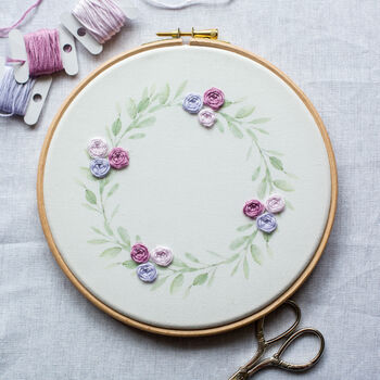 Sage And Lilac Wreath Embroidery Hoop Kit, 2 of 8