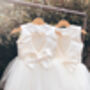Duchess Satin Flower Girl Dress – Heart Back Tulle Gown Handmade In UK, thumbnail 3 of 11