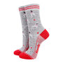 Dalmatian Dogs Bamboo Socks Women's Grey Red, thumbnail 1 of 4