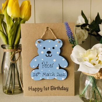 Personalised 1st Birthday Teddy Wooden Keepsake Card, 3 of 3