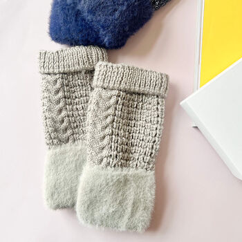 Herringbone Mixed Cable Knit Fluffy Hand Warmers, 2 of 12