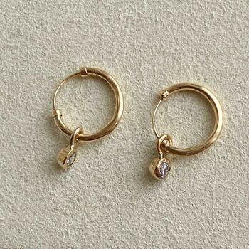 Cushion Cut Diamond Hoops On Solid Gold, 3 of 7