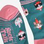 Women's Bamboo Socks Green Pink Party Cats, thumbnail 4 of 5