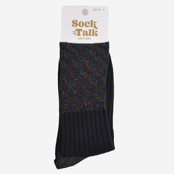 Women's Glitter Socks Folding Cuff Black Rainbow Sparkle, 4 of 5