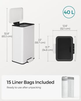 Kitchen Bin 40 L Large Trash Can Fifteen Liner Bags, 11 of 12