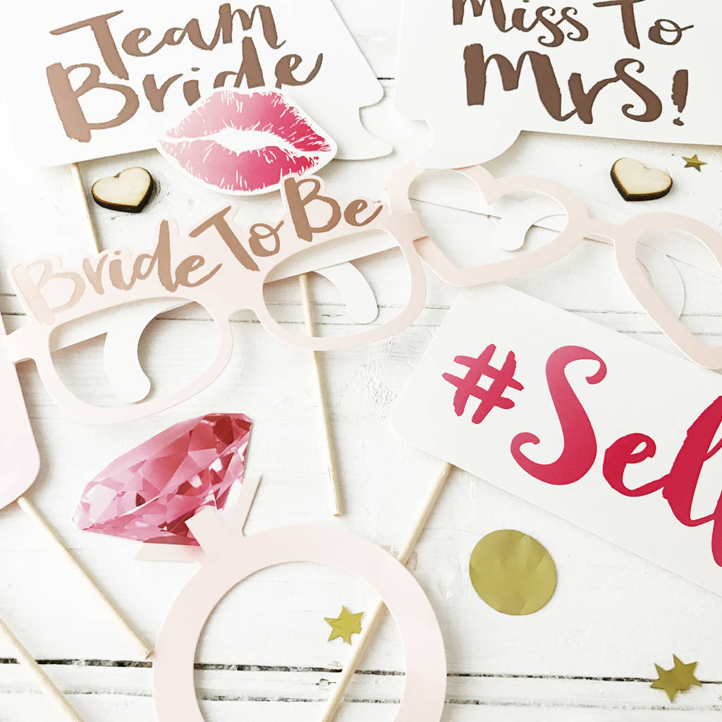 hen party rose gold photo booth props by postbox party