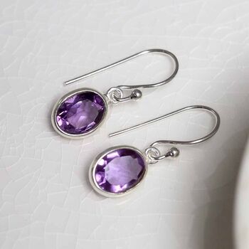 Sterling Silver Dangly Amethyst Oval Earrings, 4 of 4