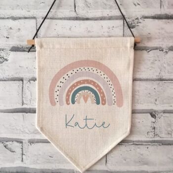 Named Rainbow Hanging Linen Pennant, 2 of 4