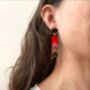 Red And Pink Chevron Statement Earrings, Geometric Acrylic Jewellery, thumbnail 6 of 6