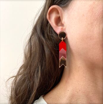 Red And Pink Chevron Statement Earrings, Geometric Acrylic Jewellery, 6 of 6