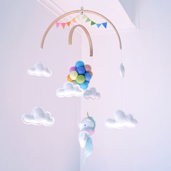 Unicorn Nursery Mobile Flying With Rainbow Balloons, 2 of 9