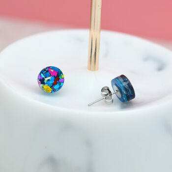 Blue Festival Confetti Acrylic Round Stud Earrings, 2 of 5