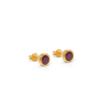 Birthstone Stud Earrings July: Ruby Gold Vermeil, 2 of 4