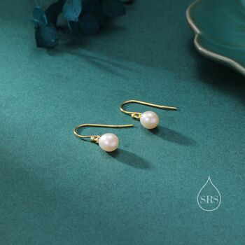 Sterling Silver Natural Freshwater Pearl Drop Hook Earrings, 4 of 10