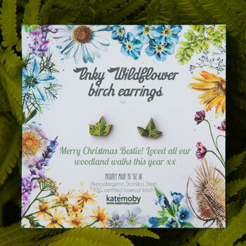 Christmas Personalised Wildflower Birch Stud Earrings, 6 of 12