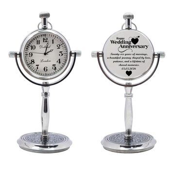 Personalised 26th Anniversary Silver Colour Desk Clock, 3 of 12