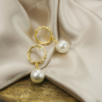 Hexagone Freshwater Single Pearl Dainty Drop Earrings, 5 of 7
